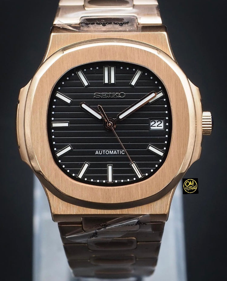 Seiko Mod Nautilus "Oro rosa y negro"