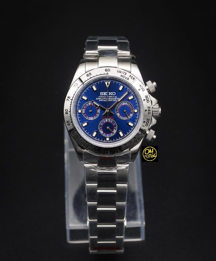 Seiko Mod Daytona "Plata y azul marino"