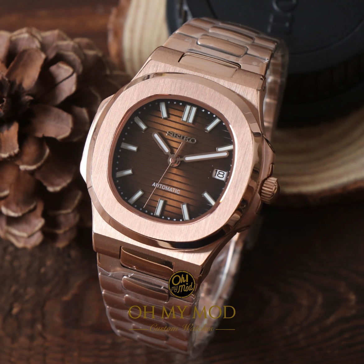 Seiko Mod Nautilus "Oro rosa y chocolate"