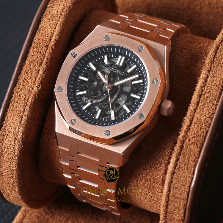 Seiko Mod Royal Oak "Esqueleto de oro rosa"