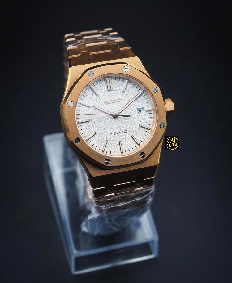 Seiko Mod Royal Oak "Oro rosa y blanco"