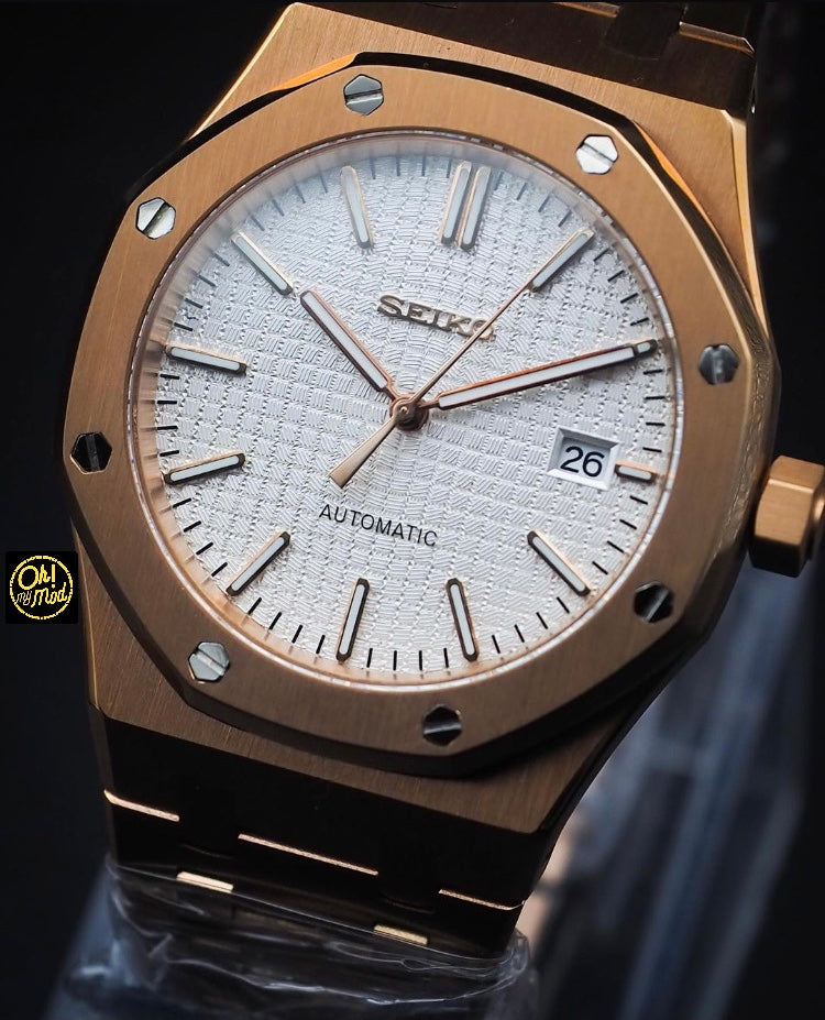 Seiko Mod Royal Oak "Oro rosa y blanco"