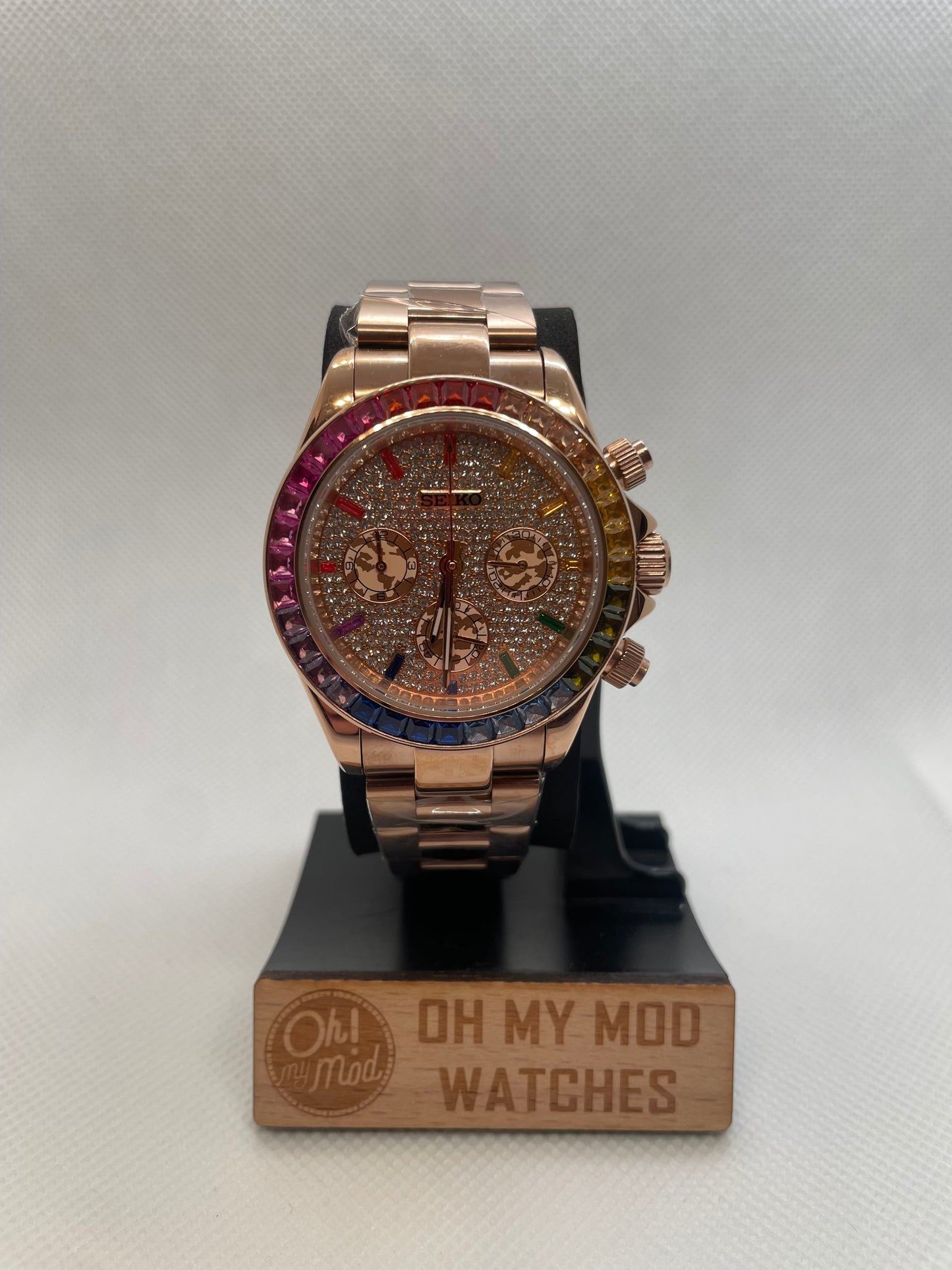 Seiko Mod Daytona "Esfera Bussdown arcoíris en oro rosa"