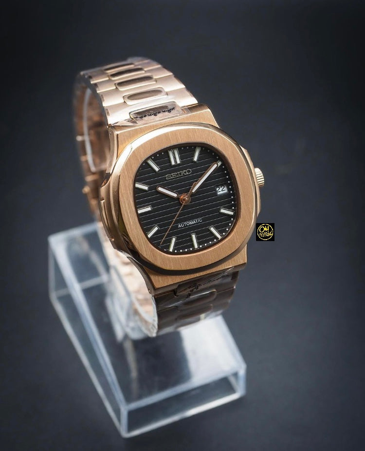 Seiko Mod Nautilus "Oro rosa y negro"