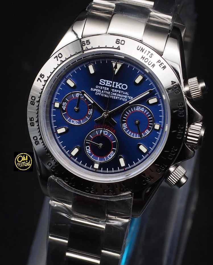 Seiko Mod Daytona "Plata y azul marino"