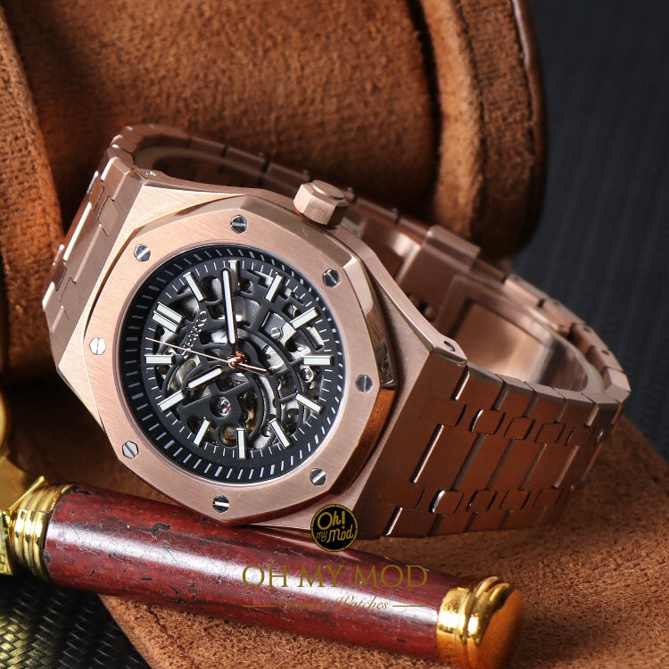 Seiko Mod Royal Oak "Esqueleto de oro rosa"