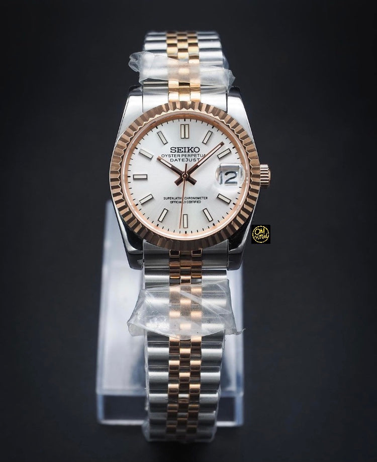 Seiko Mod Datejust "Blanco" Dos Tonos