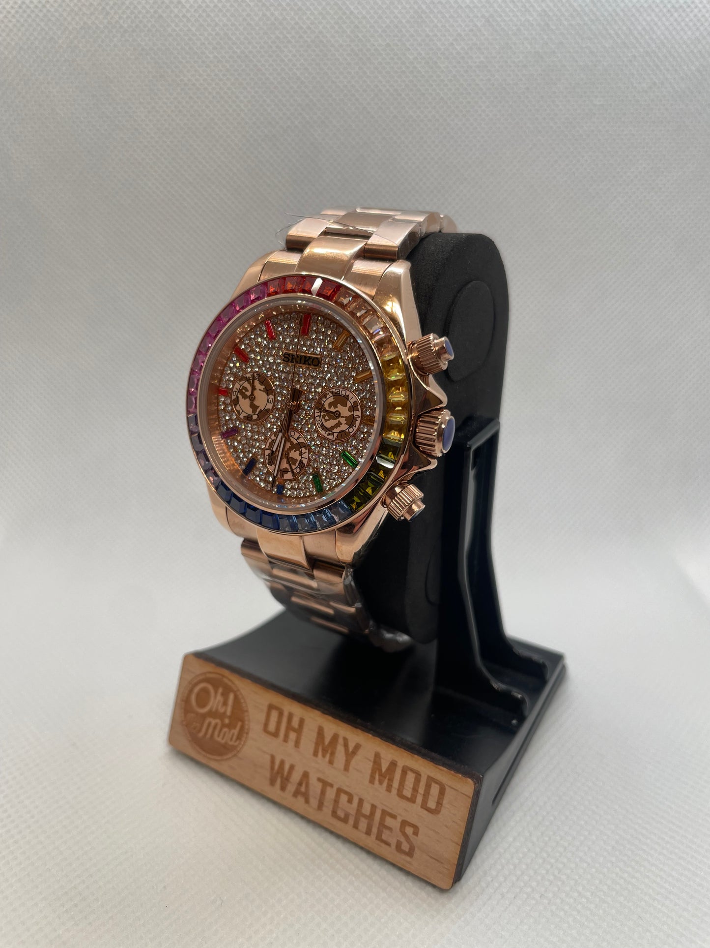 Seiko Mod Daytona "Esfera Bussdown arcoíris en oro rosa"