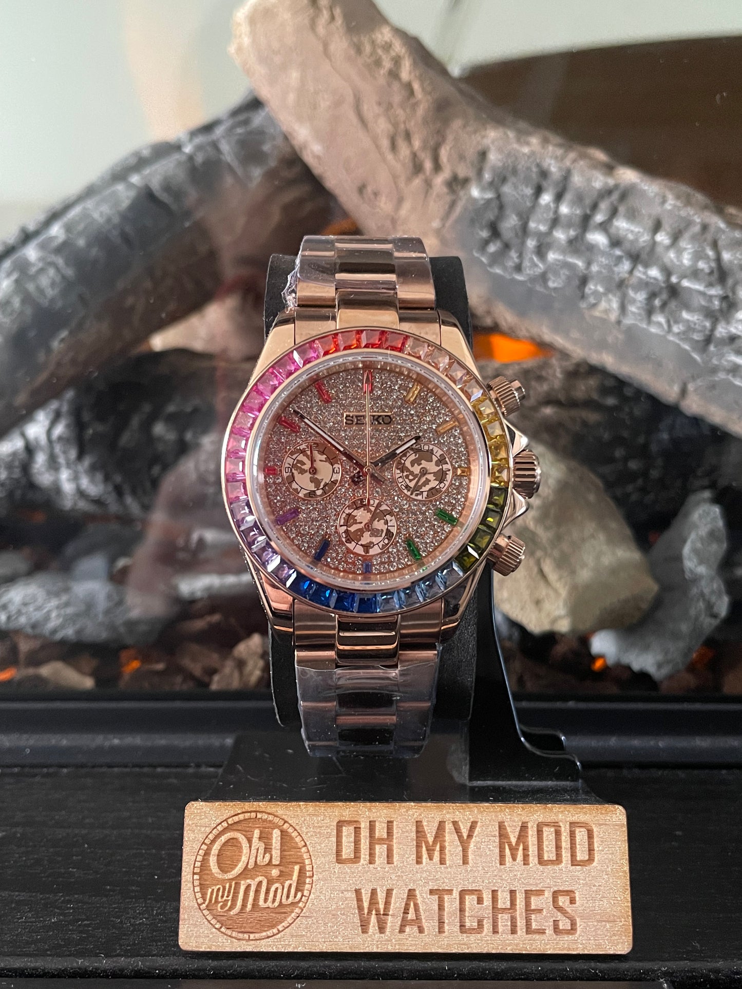 Seiko Mod Daytona "Esfera Bussdown arcoíris en oro rosa"
