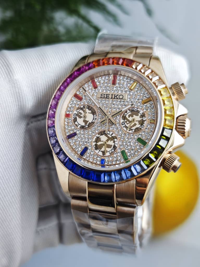 Seiko Mod Daytona "Esfera Bussdown arcoíris en oro rosa"