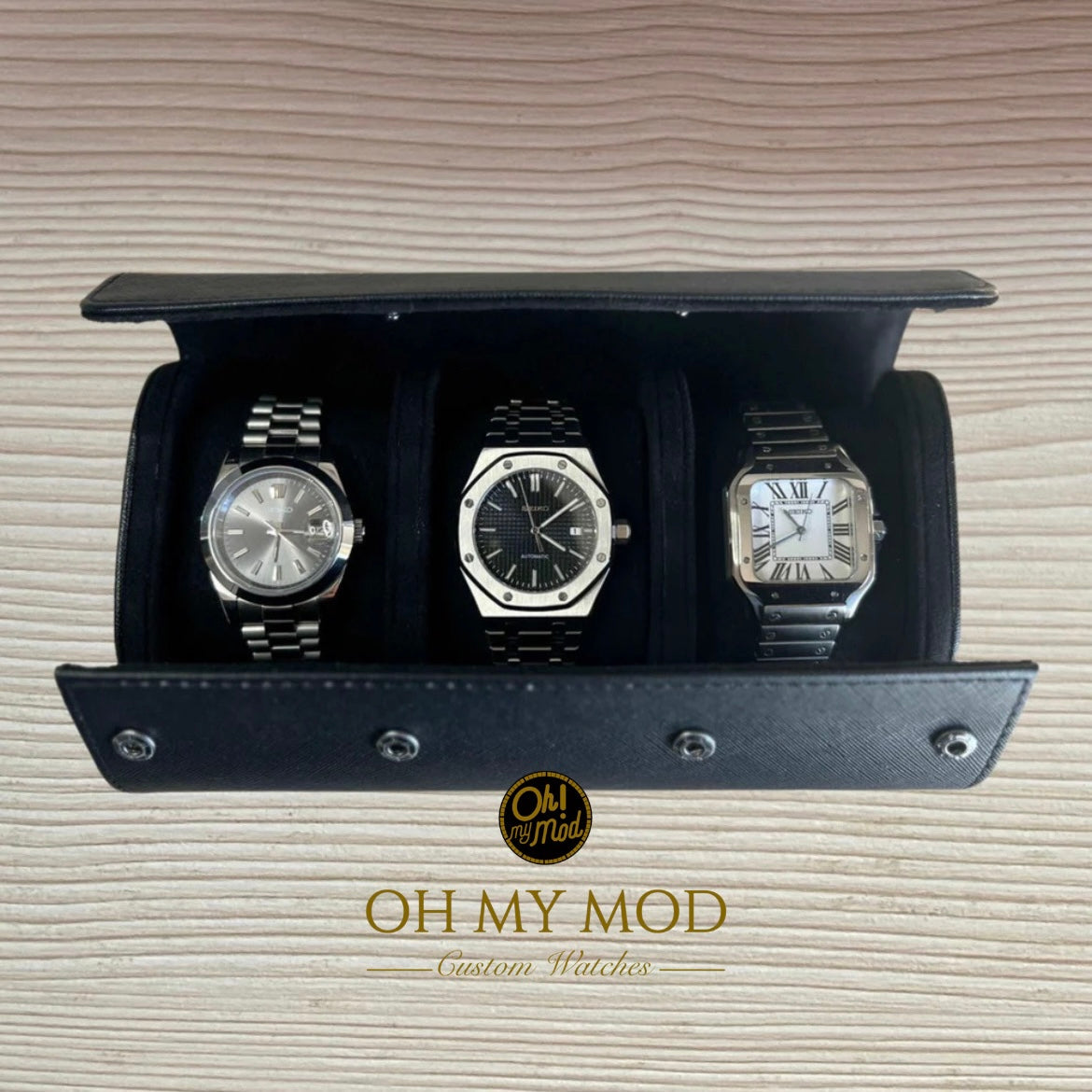 Estuche de viaje para relojes de 3 piezas (negro)