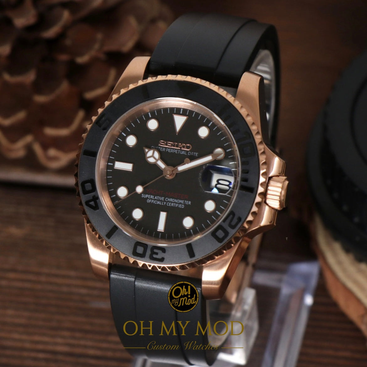 Seiko Mod Yacht Master "Oro rosa y negro"