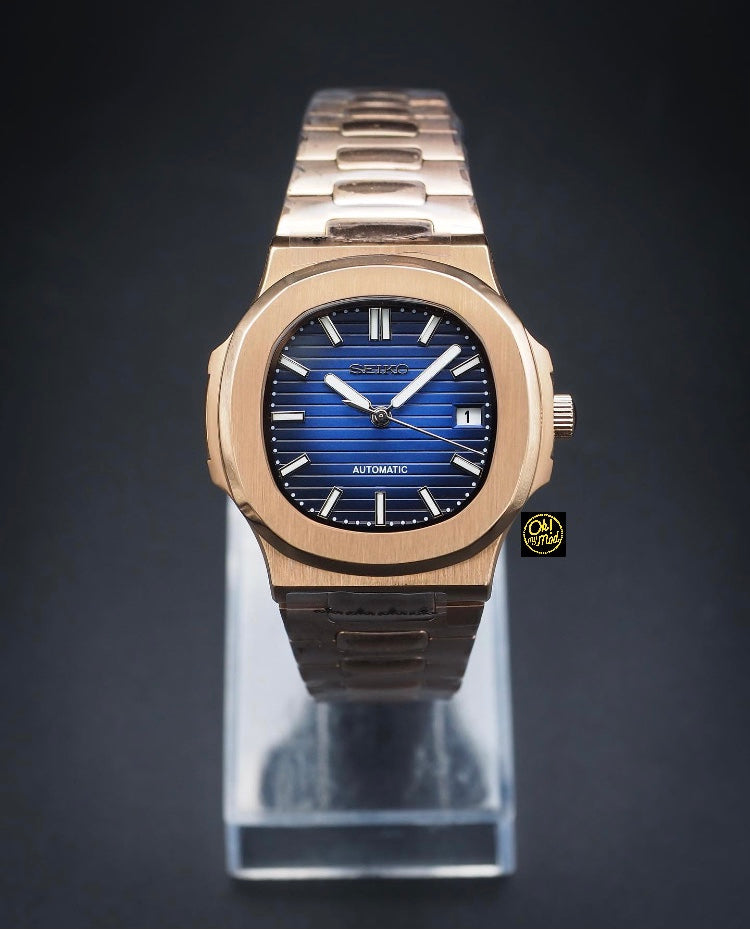 Seiko Mod Nautilus "oro rosa y azul marino"