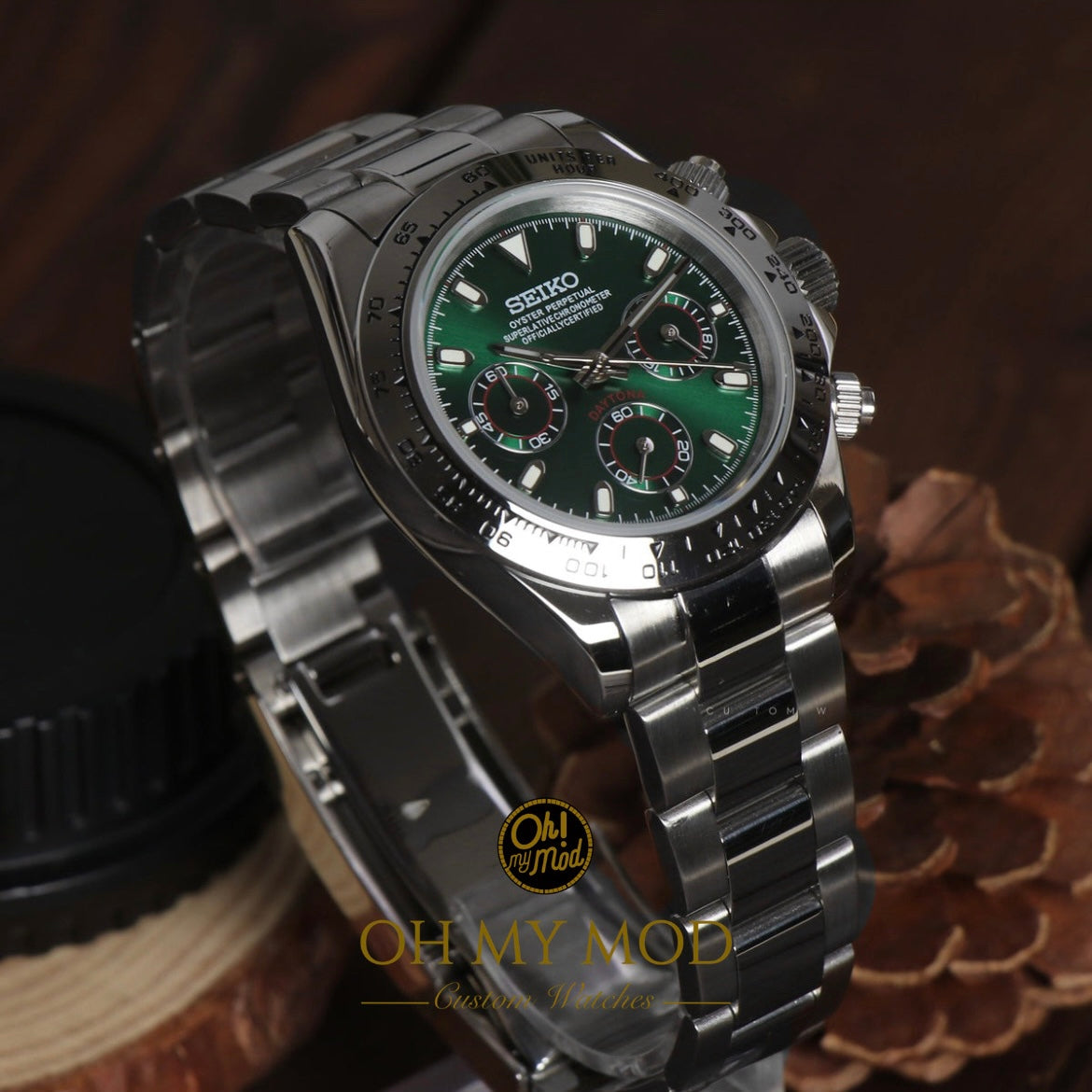 Seiko Mod Daytona "Plata y verde"