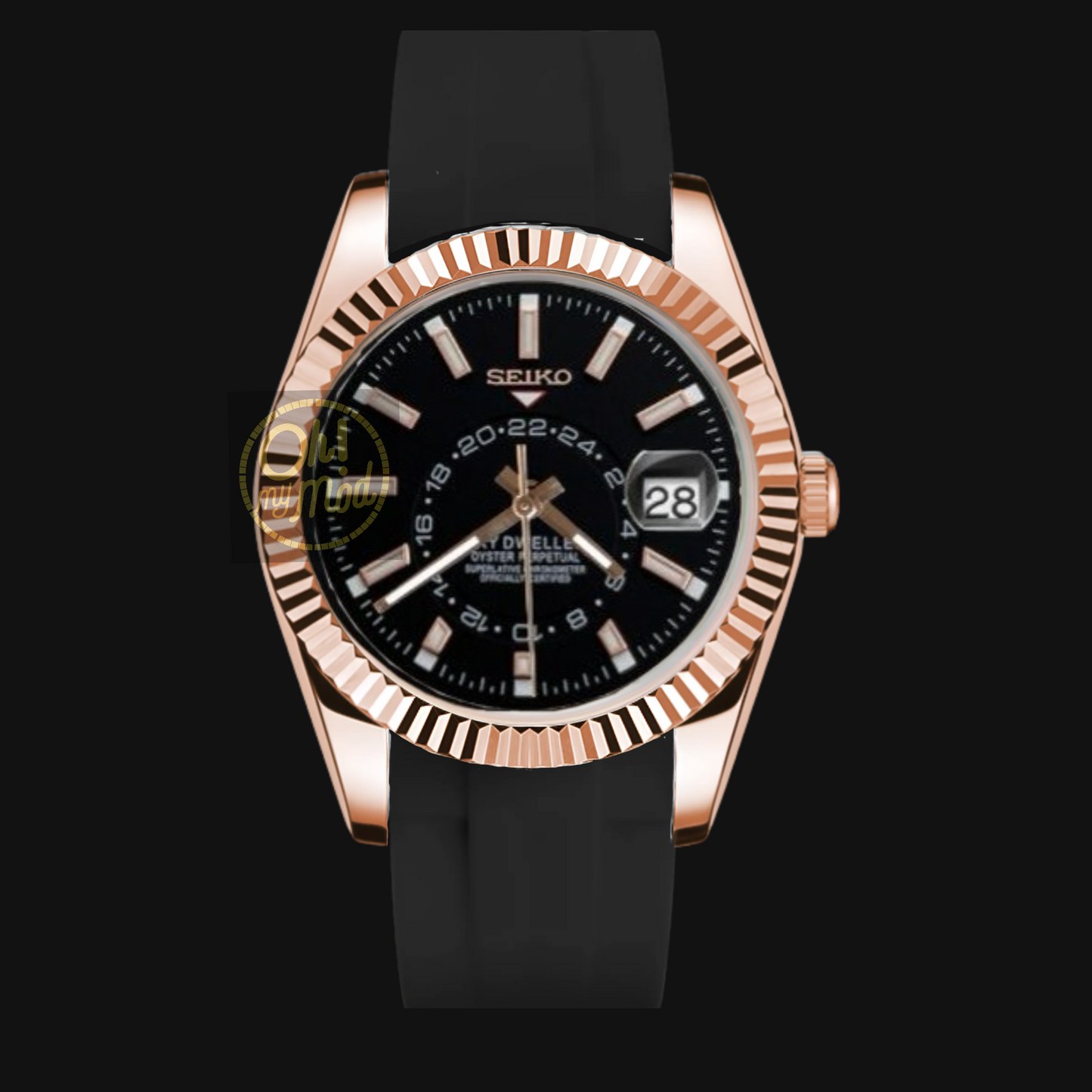 Seiko Mod Sky Dweller „Schwarz & Roségold“ Kautschukarmband