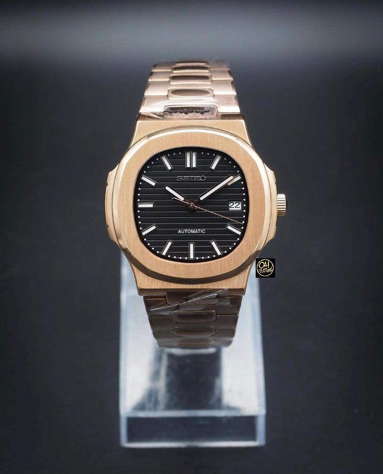 Seiko Mod Nautilus "Oro rosa y negro"