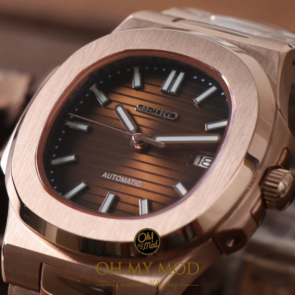 Seiko Mod Nautilus "Oro rosa y chocolate"