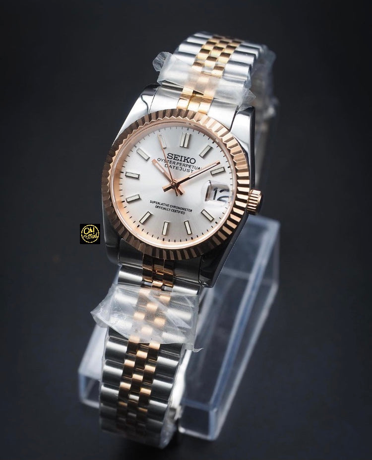Seiko Mod Datejust "Blanco" Dos Tonos