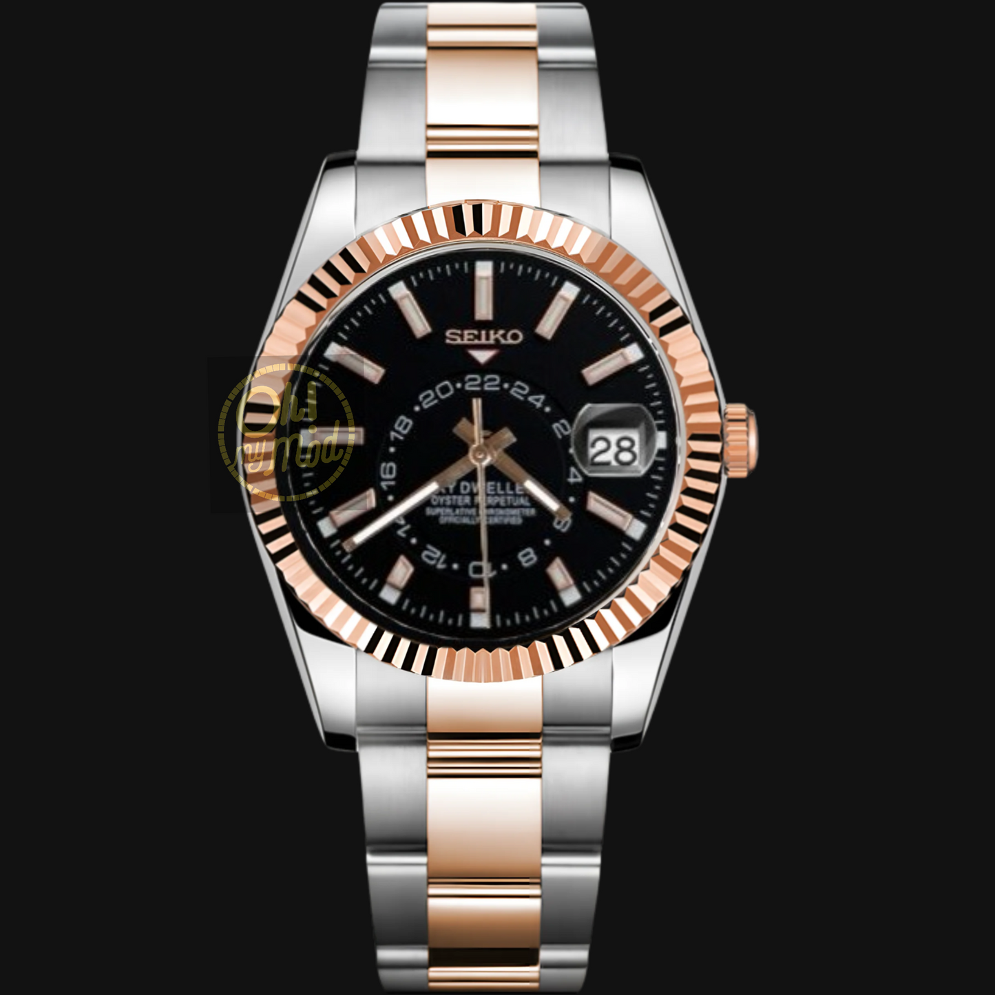 Seiko Mod Sky Dweller “Black” Bicolor Plata y Oro Rosa