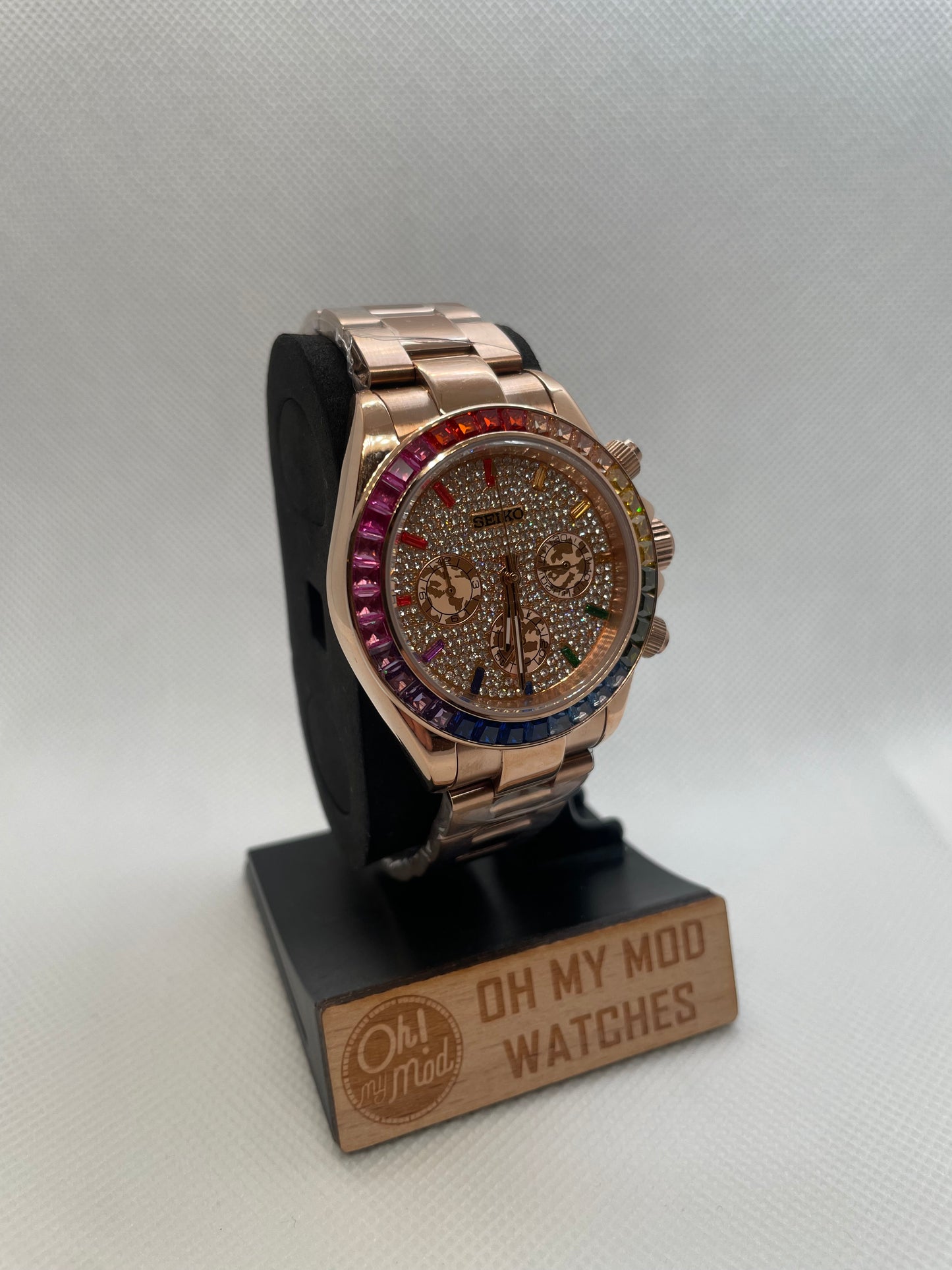 Seiko Mod Daytona "Esfera Bussdown arcoíris en oro rosa"