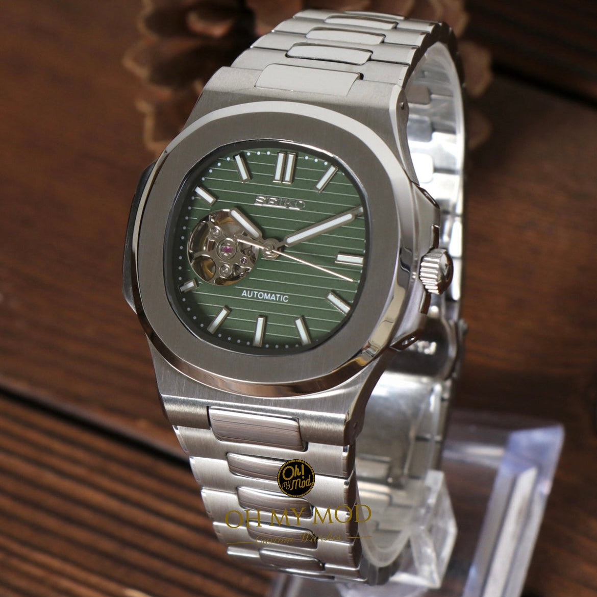 Seiko Mod Nautilus "Corazón abierto verde oliva"
