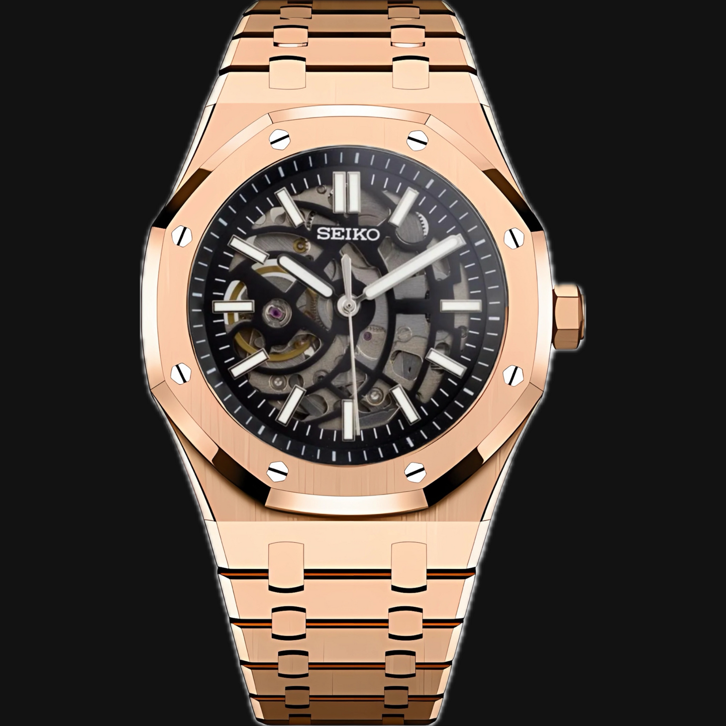 Seiko Mod Royal Oak "Esqueleto de oro rosa"