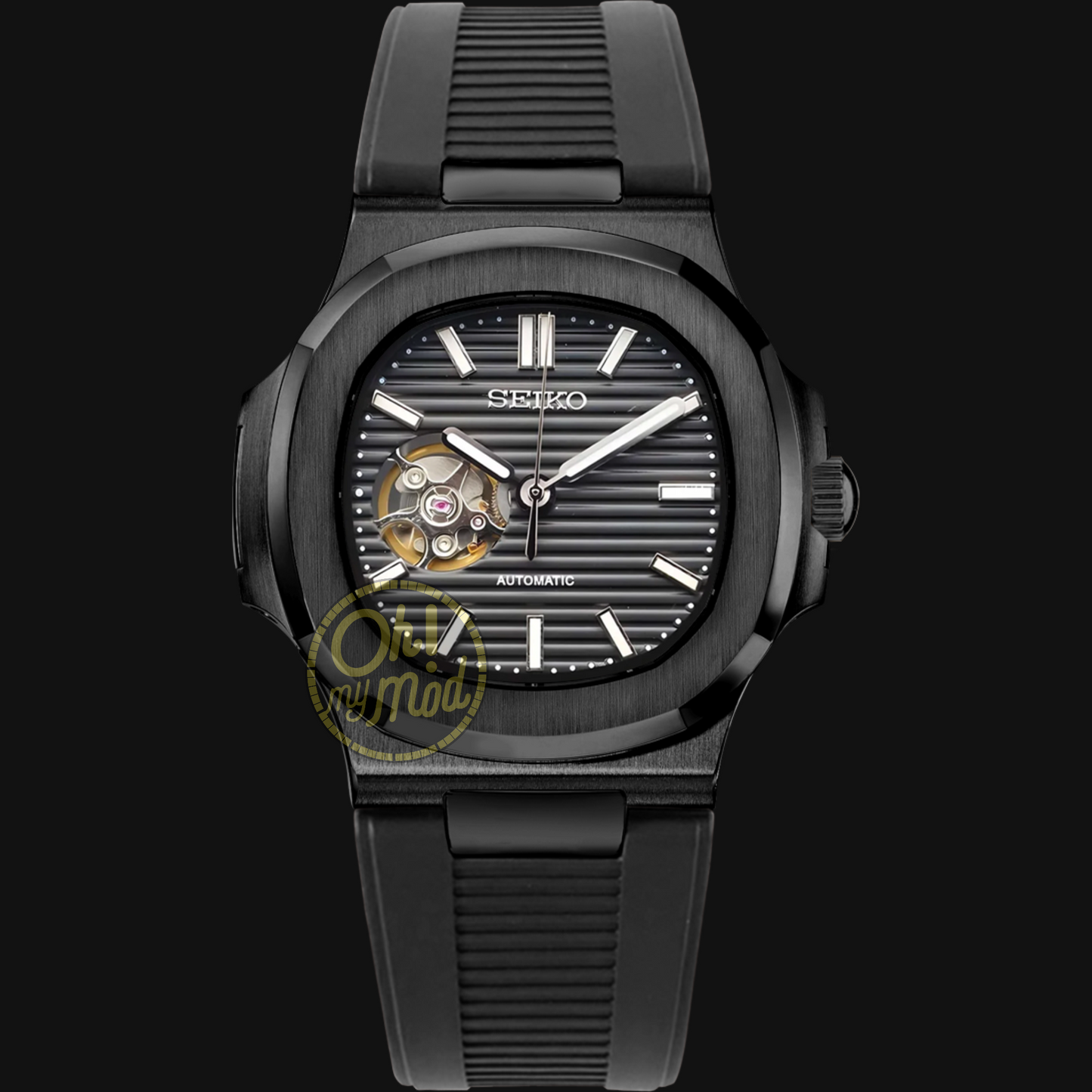 Correa de caucho "Triple Black Openheart" para Seiko Mod Nautilus