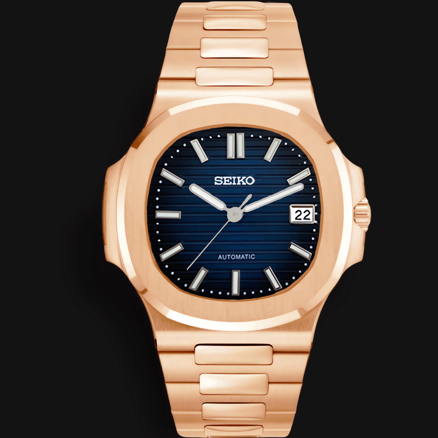 Seiko Mod Nautilus "oro rosa y azul marino"