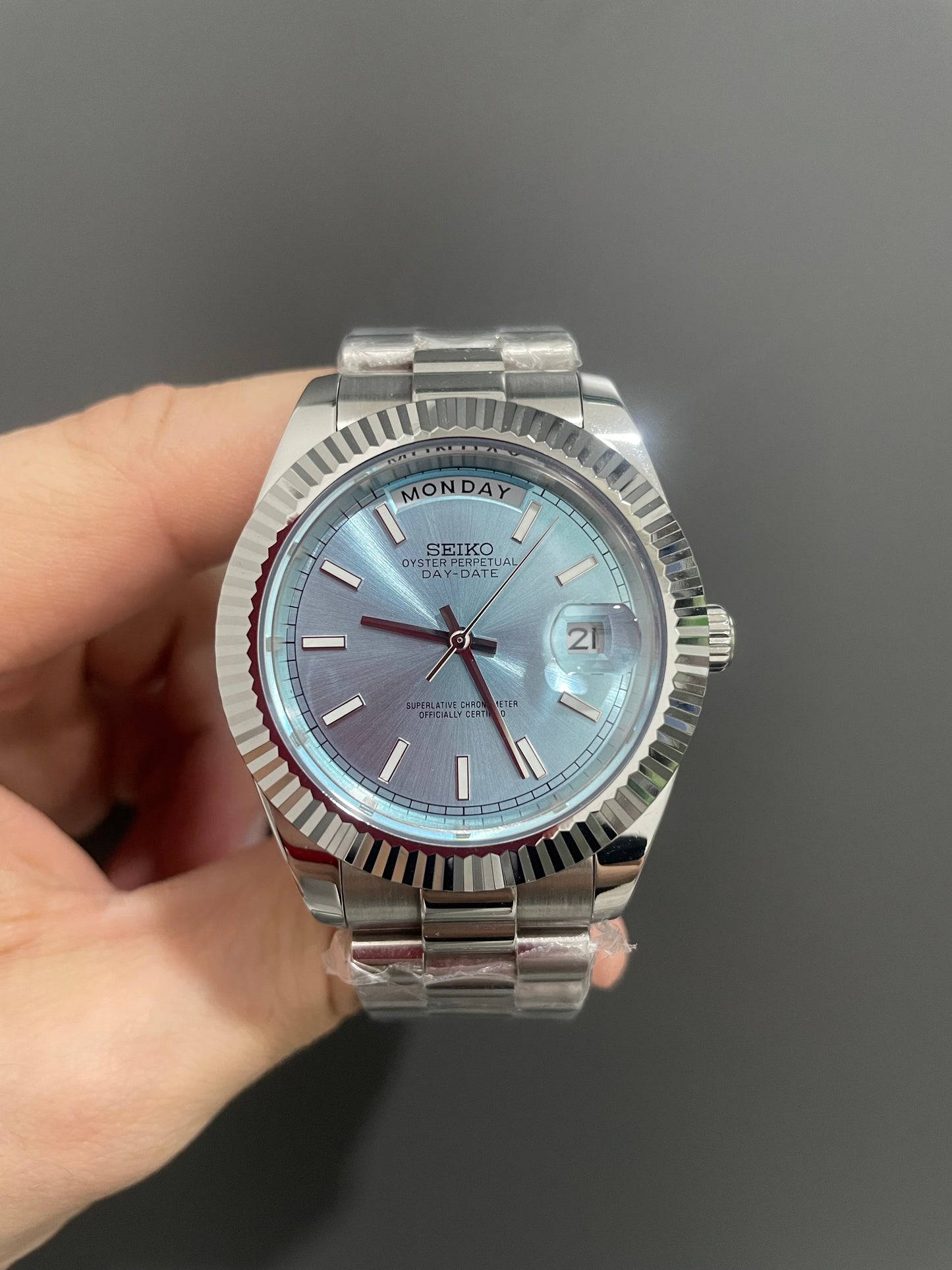 Seiko Mod Daydate "Azul hielo"