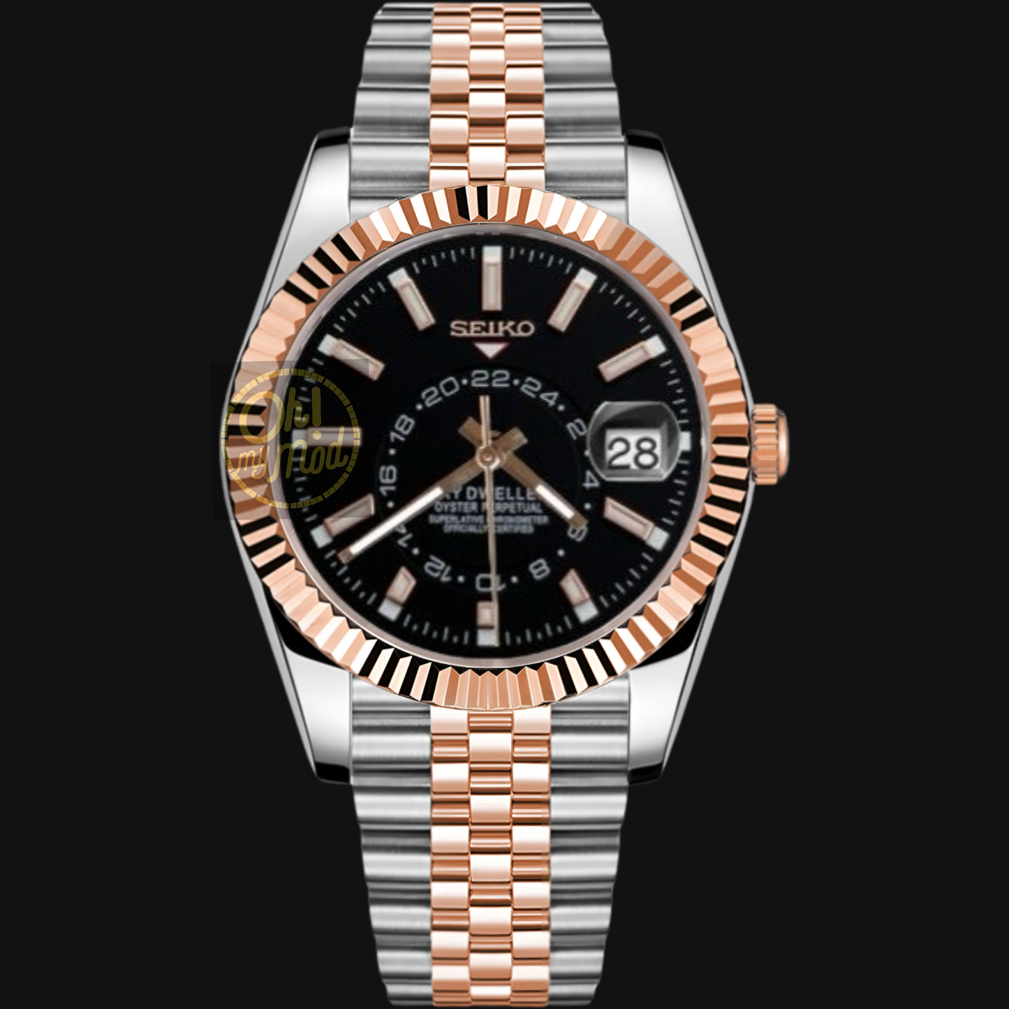 Seiko Mod Sky Dweller “Black” Bicolor Plata y Oro Rosa