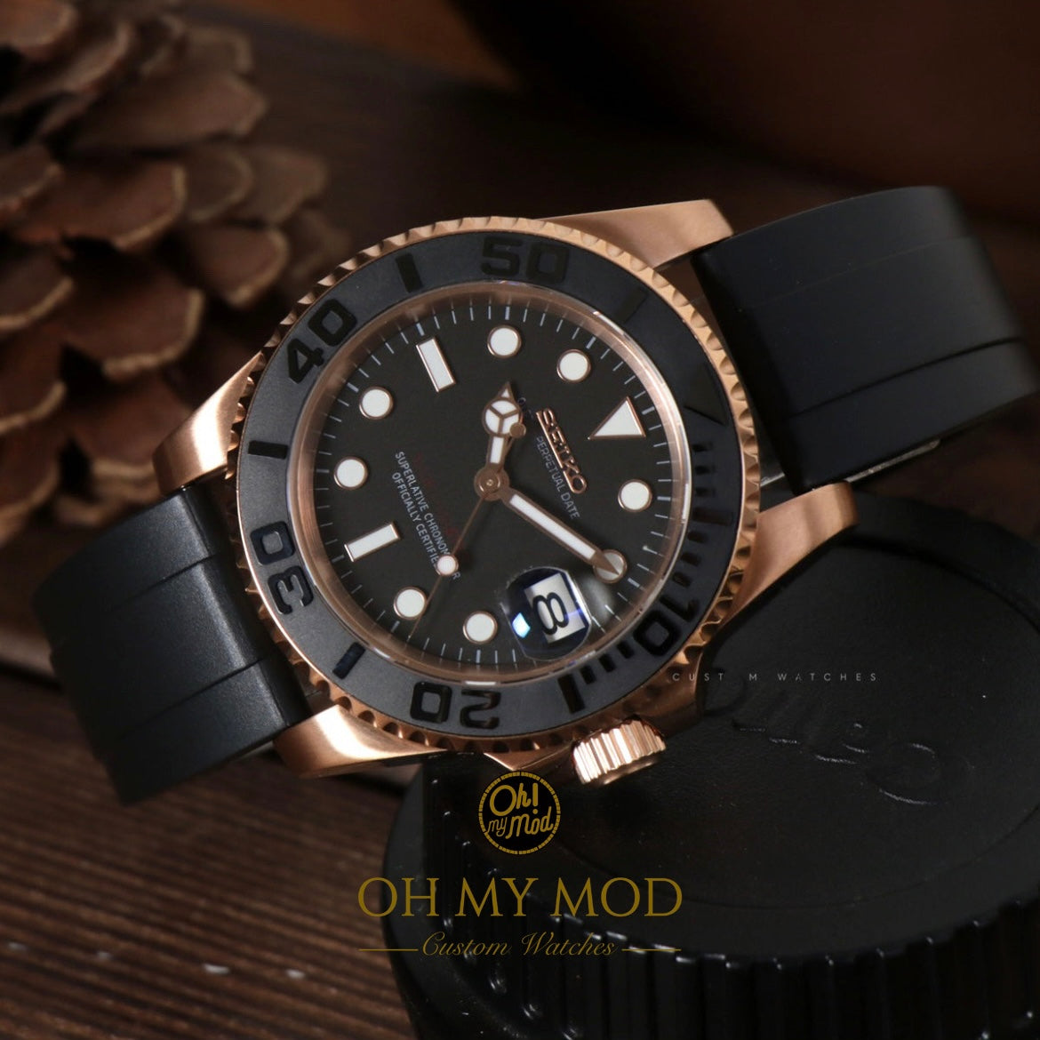Seiko Mod Yacht Master "Oro rosa y negro"