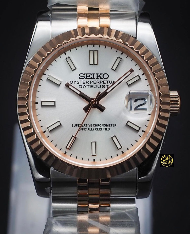 Seiko Mod Datejust "Blanco" Dos Tonos