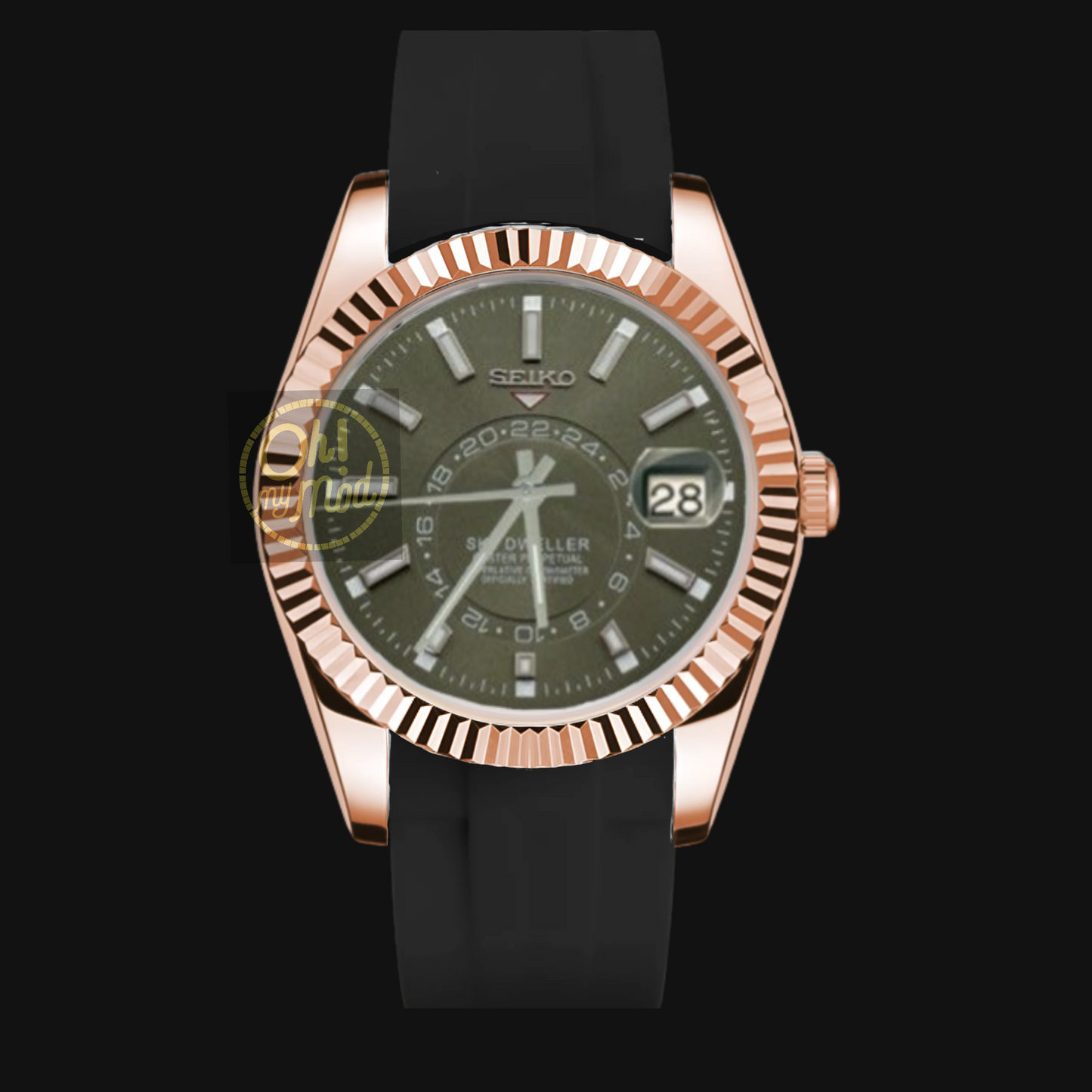 Seiko Mod Sky Dweller „Grün & Roségold“ Kautschukarmband