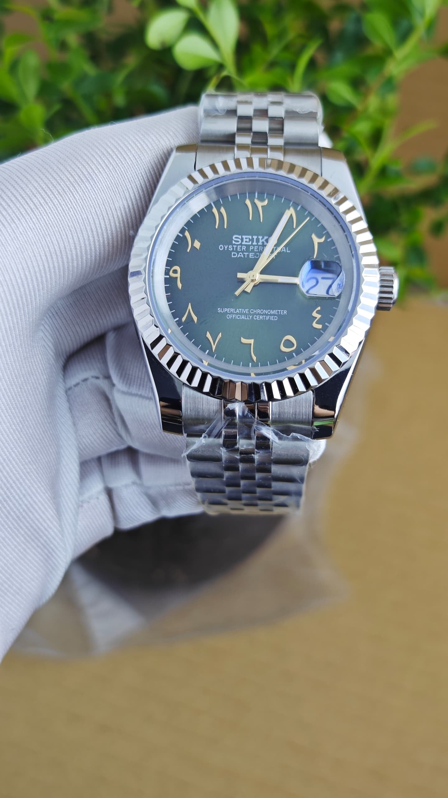 Seiko Mod Datejust "Green & Gold Arabic"