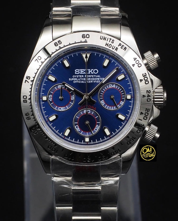 Seiko Mod Daytona "Plata y azul marino"