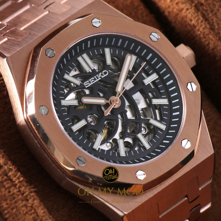 Seiko Mod Royal Oak "Esqueleto de oro rosa"
