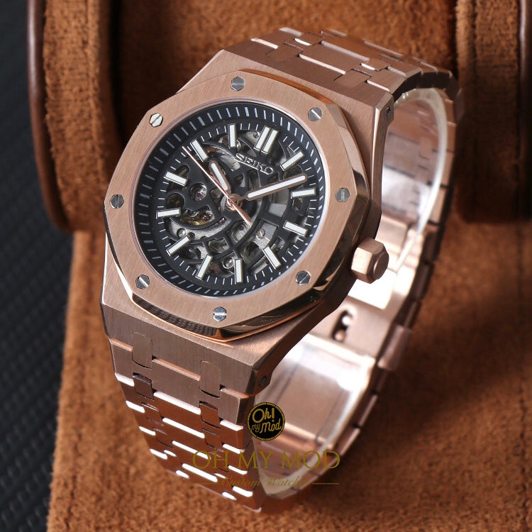 Seiko Mod Royal Oak "Esqueleto de oro rosa"