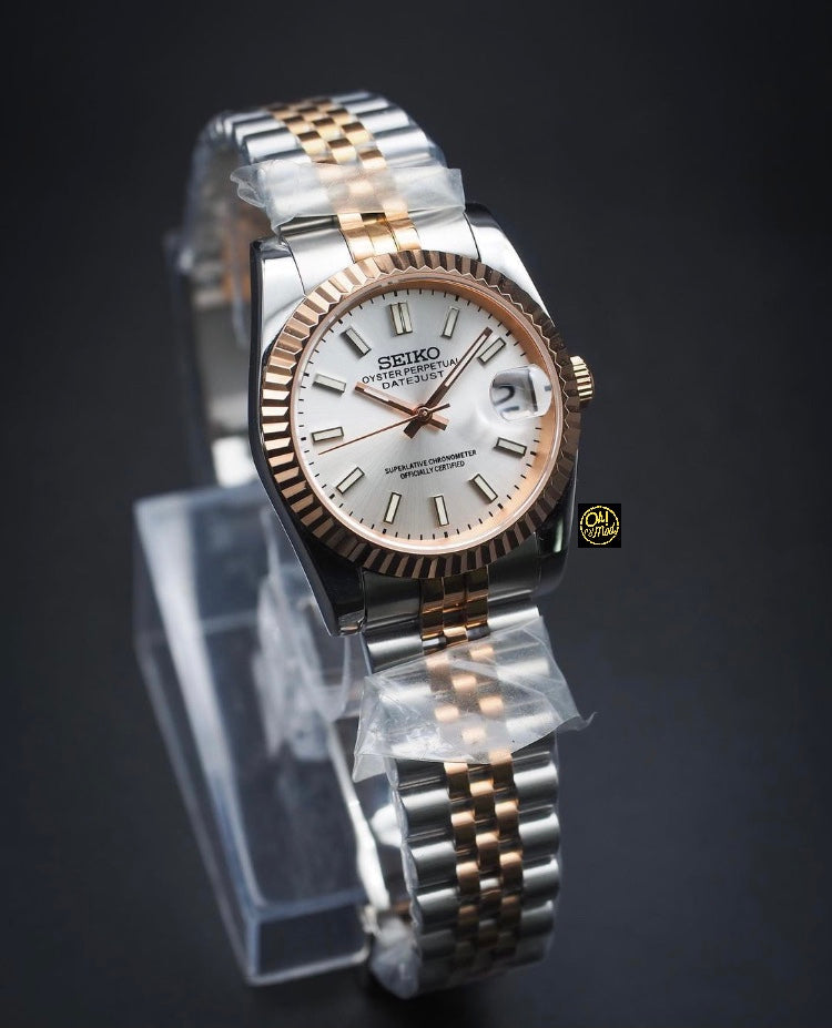 Seiko Mod Datejust "Blanco" Dos Tonos