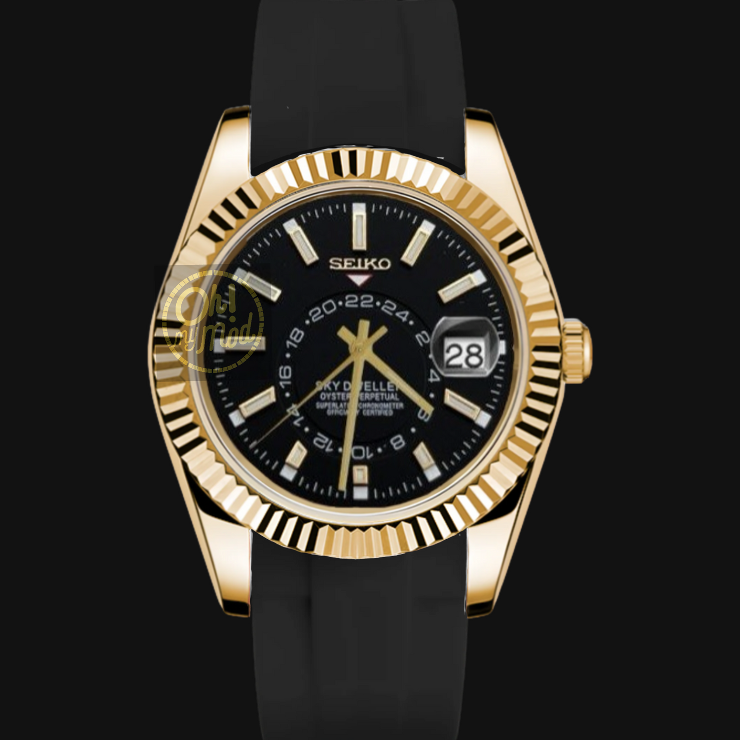 Seiko Mod Sky Dweller „Schwarz & Gold“ Kautschukarmband
