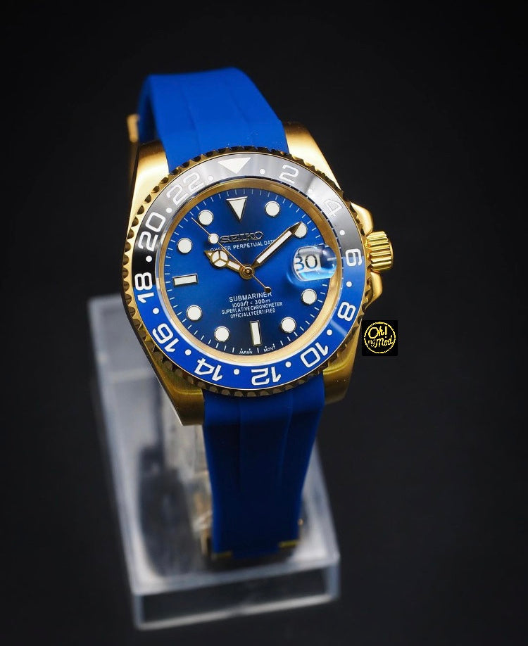 Seiko Mod Submariner „Goldenes Batman-Blau-Armband“