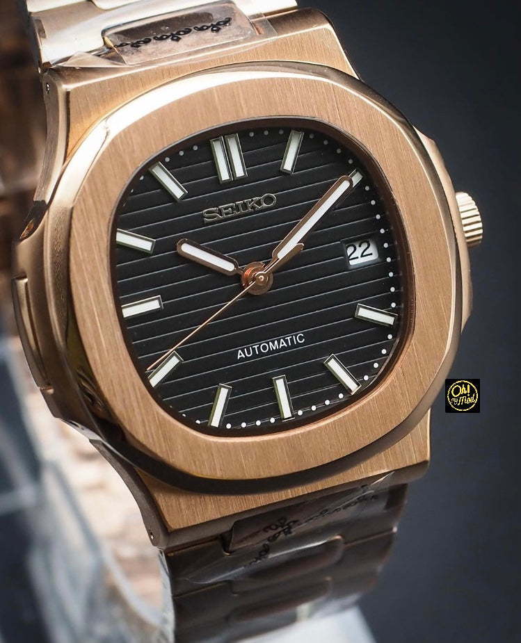 Seiko Mod Nautilus "Oro rosa y negro"