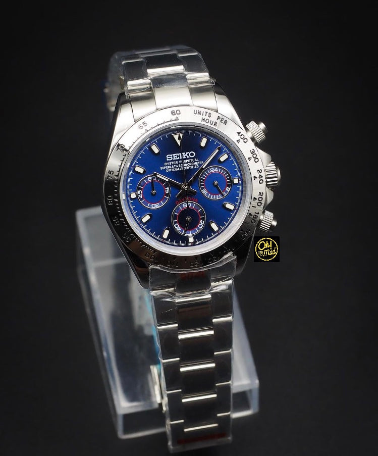 Seiko Mod Daytona "Plata y azul marino"