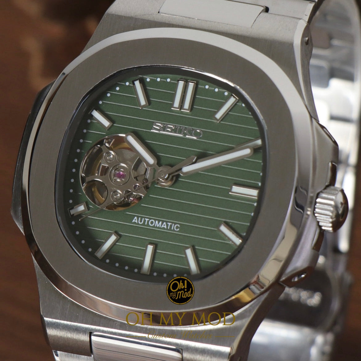Seiko Mod Nautilus "Corazón abierto verde oliva"