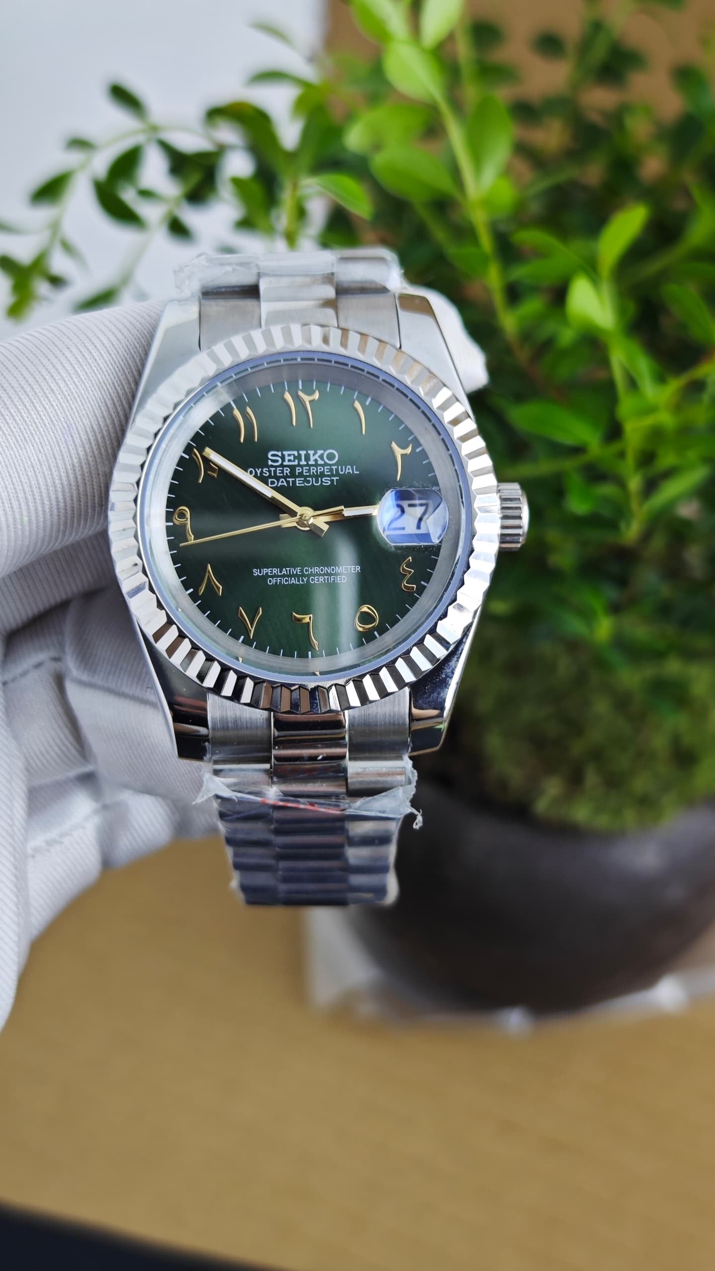 Seiko Mod Datejust "Green & Gold Arabic"