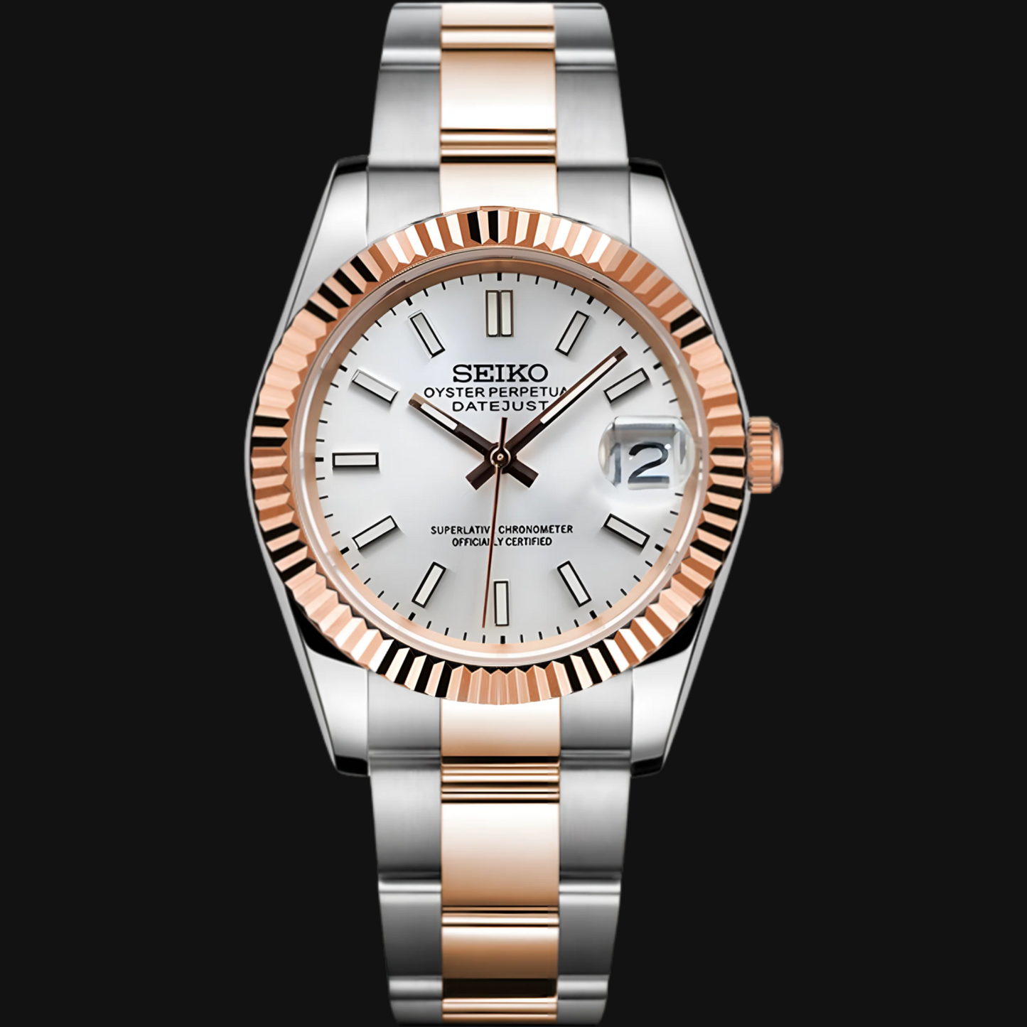 Seiko Mod Datejust "Blanco" Dos Tonos