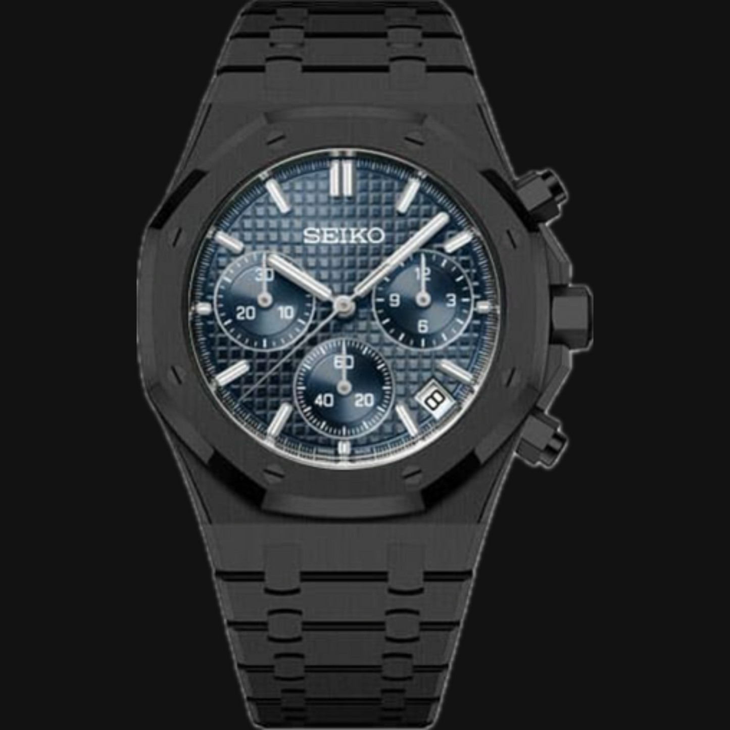 Cronógrafo Seiko Mod Royal Oak "negro y azul marino"