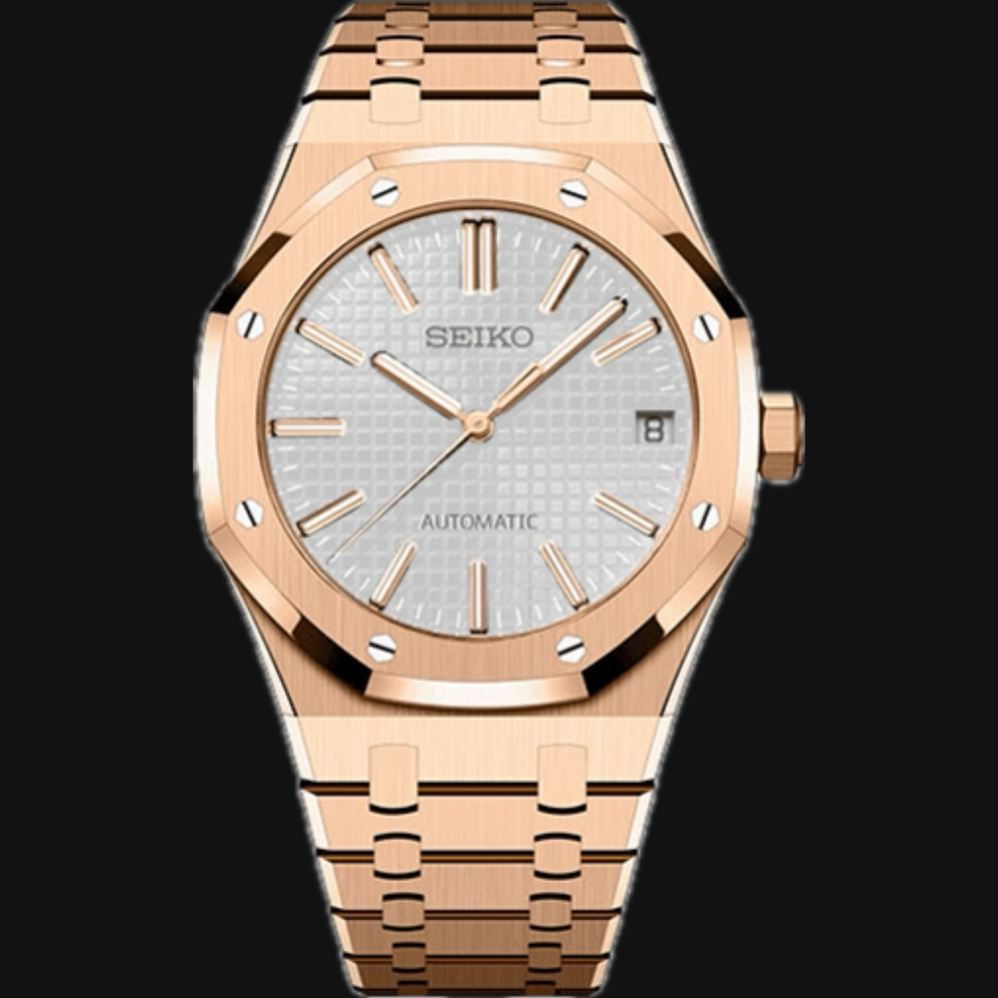 Seiko Mod Royal Oak "Oro rosa y blanco"