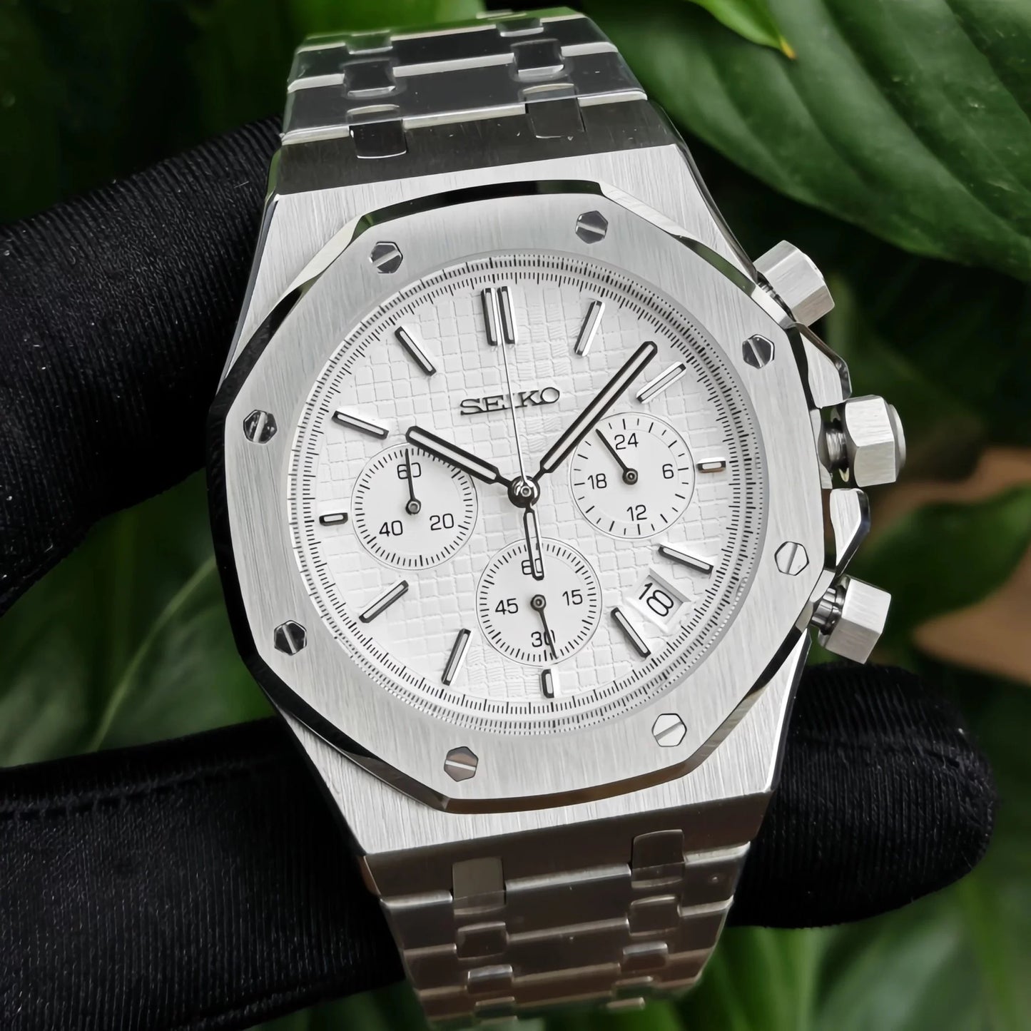 Seiko Mod Royal Oak "White Chronograph"