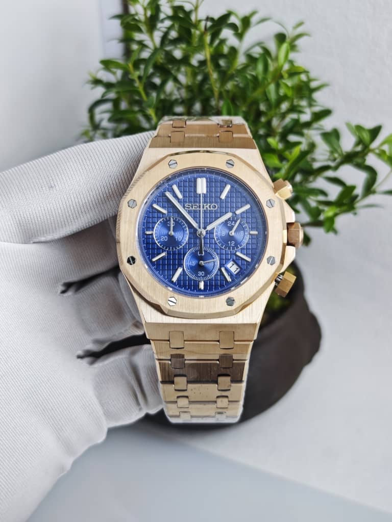 Seiko Mod Royal Oak "Rose Gold & Navy Chronograph"