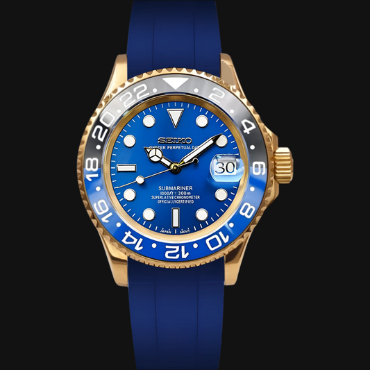 Seiko Mod Submariner "Gold Batman Blue Strap"